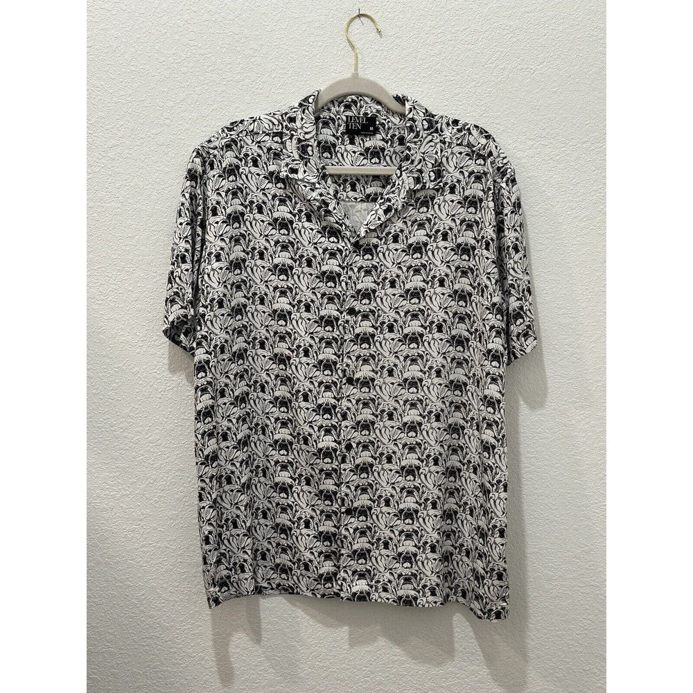 Mens Level Ten Pug Print Button Down Shirt Short Sleeve NWT Size M